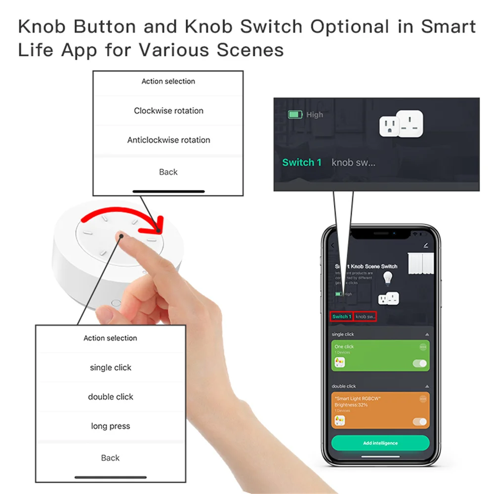 Tuya ZigBee Smart Knob Switch Беспроводная кнопка переключения сцен Дистанционный диммер Сценарий автоматизации с питанием от батареи Smart Life APP - 3