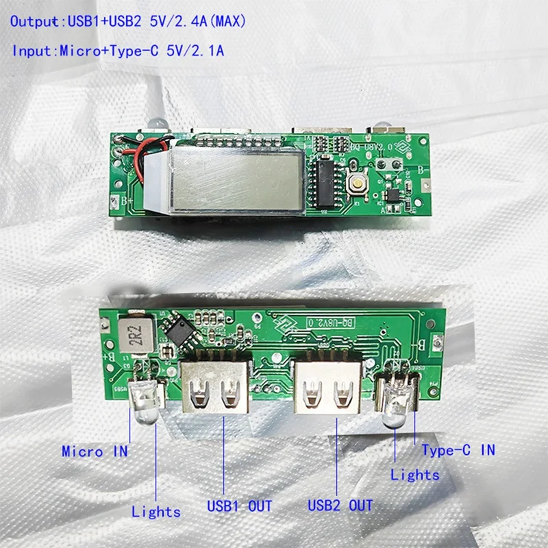  Материнская плата Светодиод Двойной USB 5 В 2,4 А Печатная плата Micro / Type-C USB Power Bank 18650 Зарядный модуль - 0