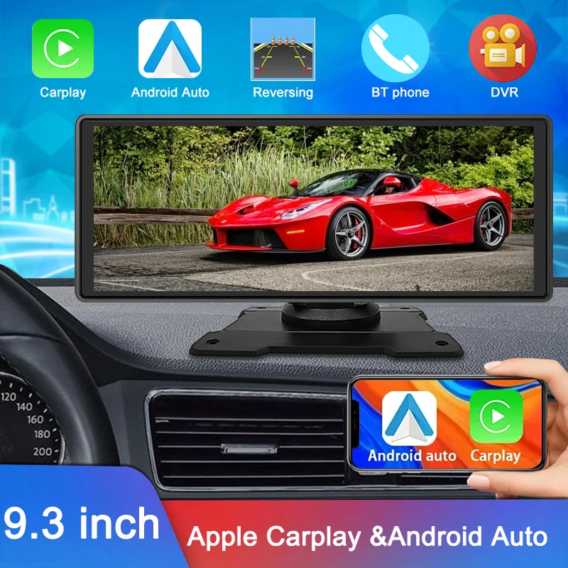 Портативный 9-дюймовый CarPlay Android Авто Авто Радио Мультимедиа Видеоплеер HD Сенсорный экран Приборная панель Поддержка видеорегистратора Камера заднего вида - 0