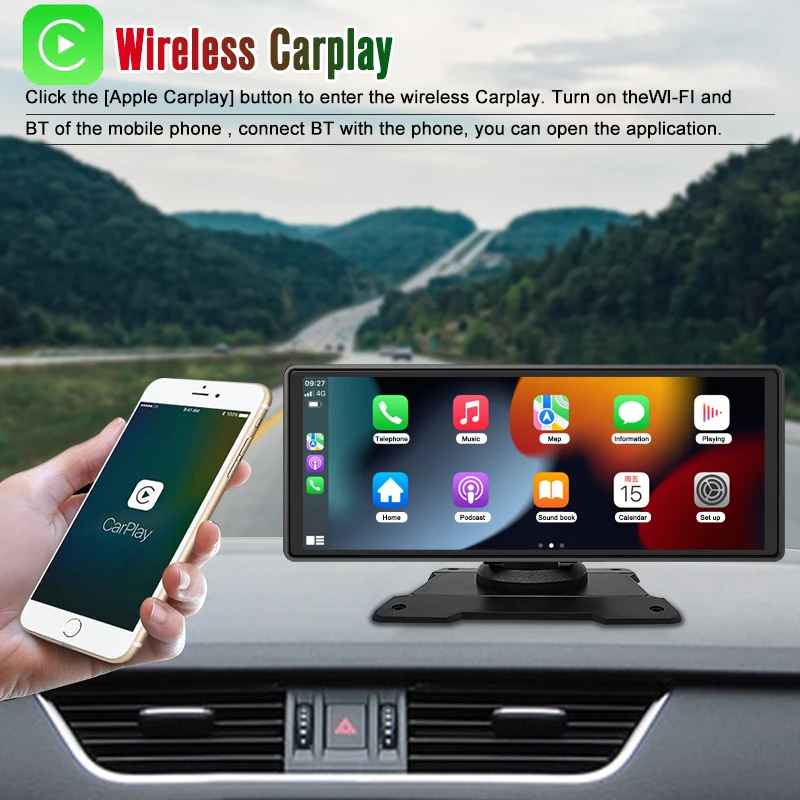 Портативный 9-дюймовый CarPlay Android Авто Авто Радио Мультимедиа Видеоплеер HD Сенсорный экран Приборная панель Поддержка видеорегистратора Камера заднего вида - 1