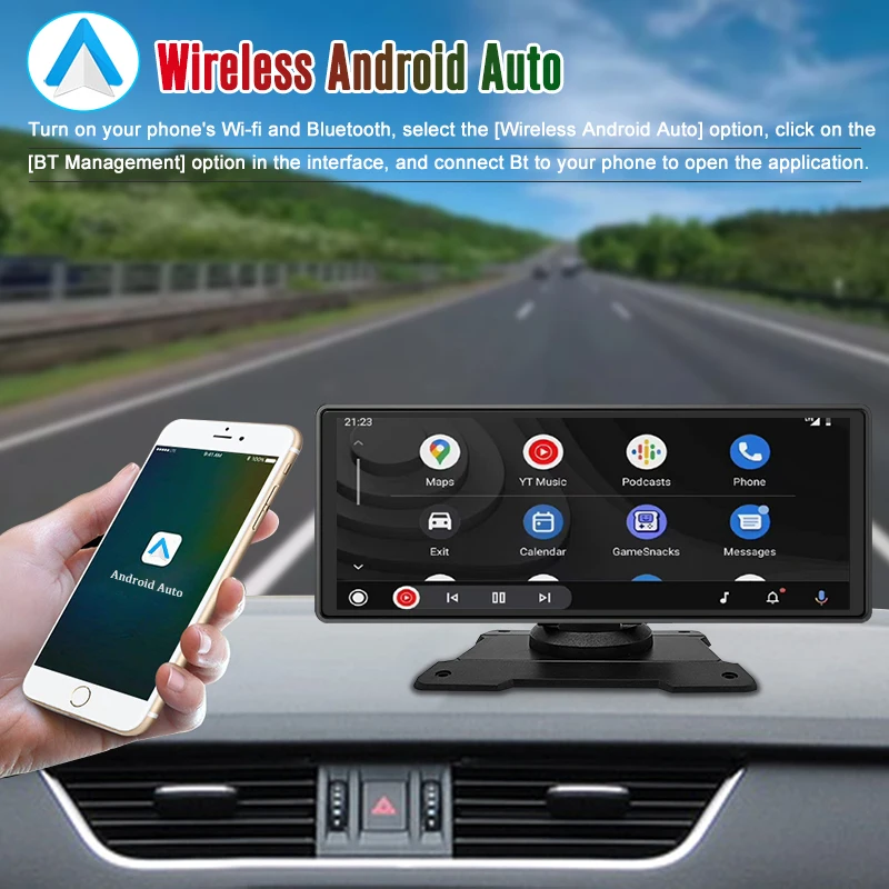 Портативный 9-дюймовый CarPlay Android Авто Авто Радио Мультимедиа Видеоплеер HD Сенсорный экран Приборная панель Поддержка видеорегистратора Камера заднего вида - 3