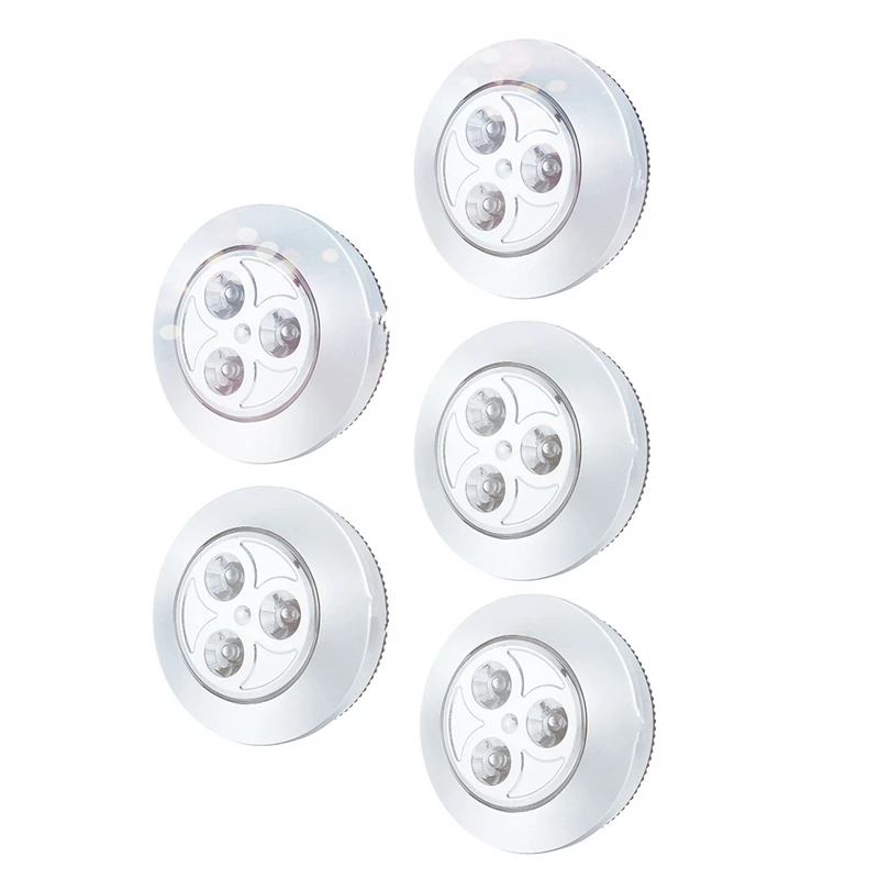 5 Pack LED Беспроводная ночная лампа с питанием от батареи Stick-On Push Safe Lights Для прихожей, кухни, спальни, ванной комнаты, шкафов - 0