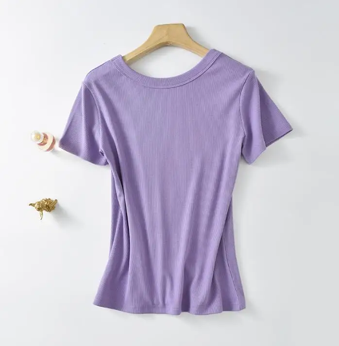 Solid Basic Женская футболка с коротким рукавом Повседневный цвет - 0