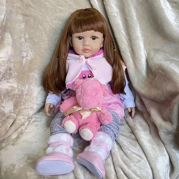 60 см Reborn Baby Doll Прекрасная девочка Малыш Реалистичный мягкий на ощупь розовый костюм кролика Волосы с ручными корнями Высококачественная художественная кукла ручной работы