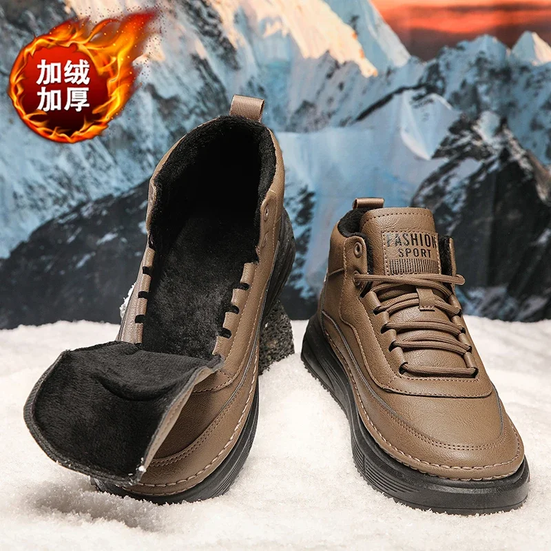 Новые зимние мужские кожаные сапоги плюс бархатная платформа теплые зимние сапоги повседневная обувь для мужчин тренд мода на открытом воздухе всематчевая обувь - 1