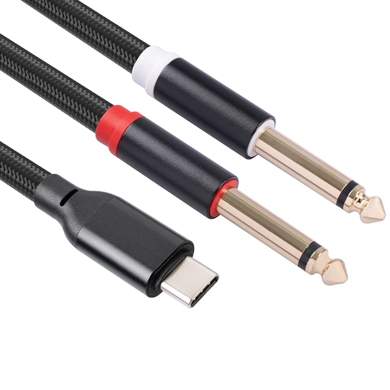 2X USB C к двойному 6,35-мм аудио стерео кабель Тип C к двойному 6,35-мм аудиошнур для мультимедийных динамиков смартфона - 1