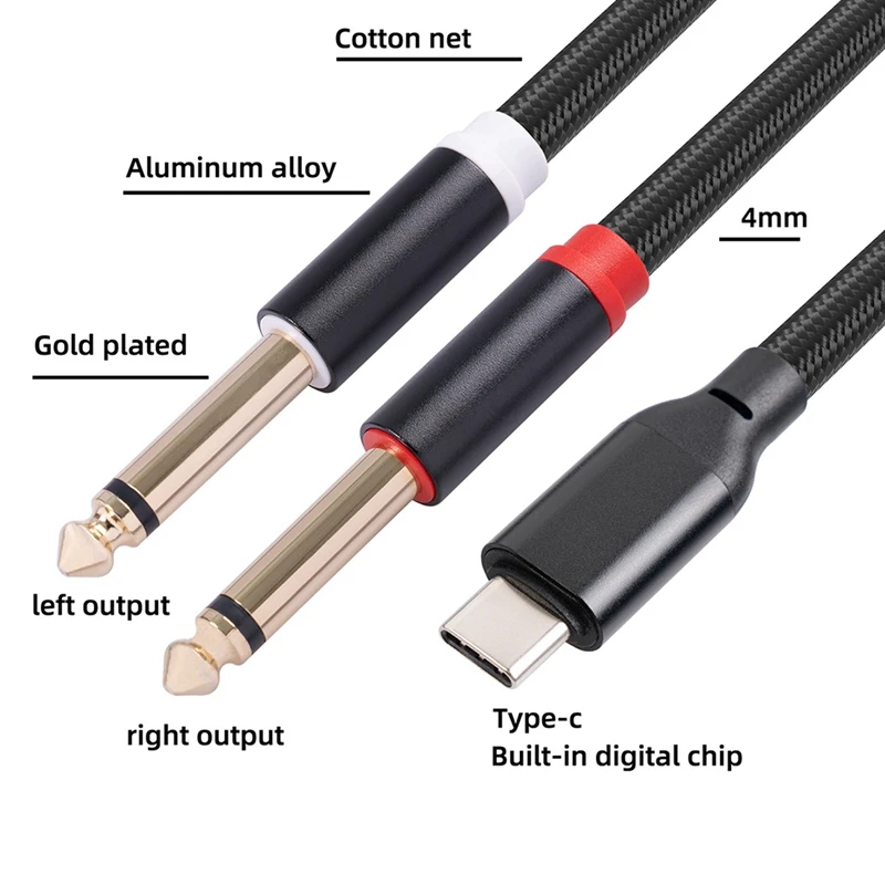 2X USB C к двойному 6,35-мм аудио стерео кабель Тип C к двойному 6,35-мм аудиошнур для мультимедийных динамиков смартфона - 2