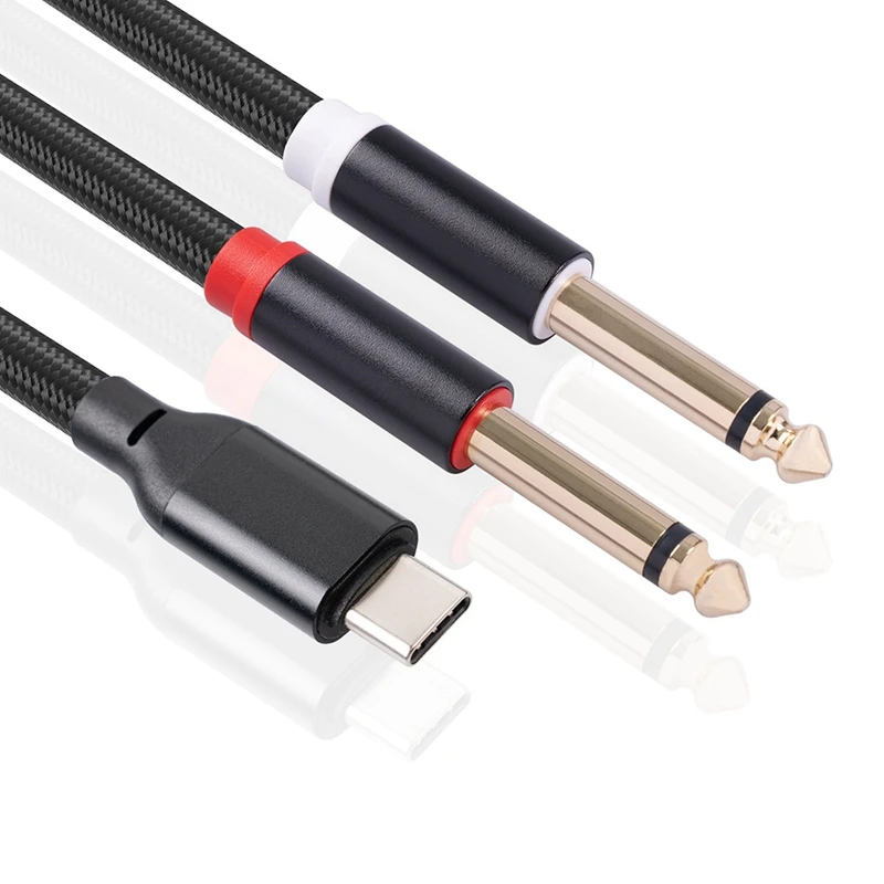 2X USB C к двойному 6,35-мм аудио стерео кабель Тип C к двойному 6,35-мм аудиошнур для мультимедийных динамиков смартфона - 3