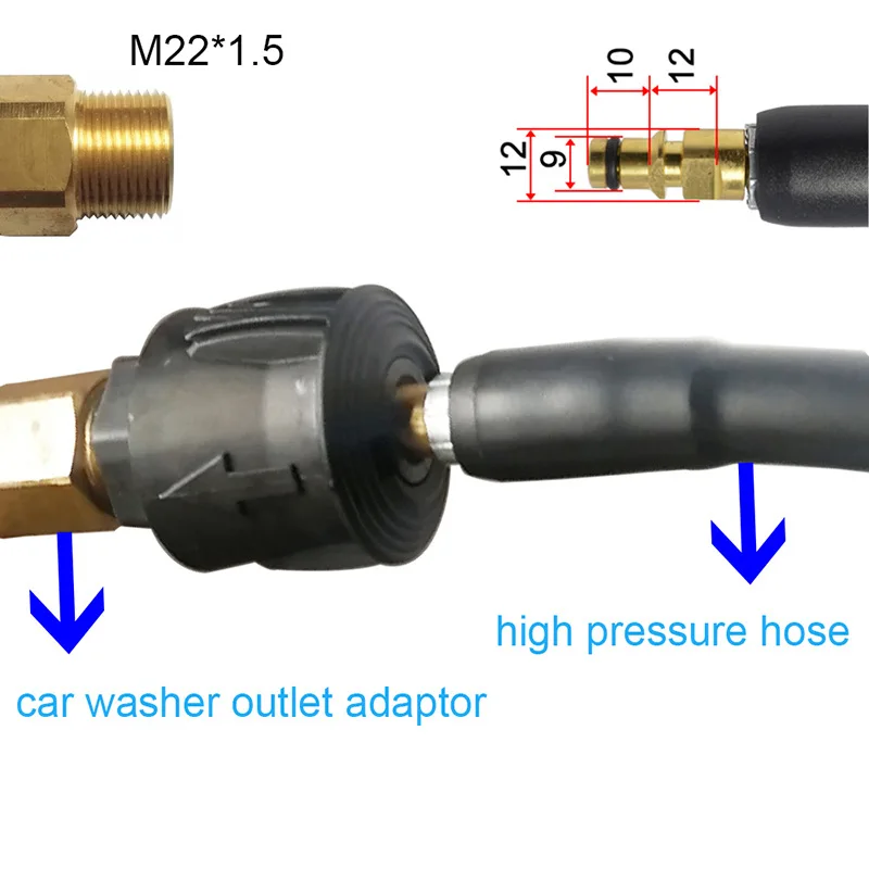  Адаптер шланга мойки высокого давления Соедините M22X1,5 мм с выходным адаптером для автомойки и шлангом для Parkside Karcher Nilfisk Connect - 2