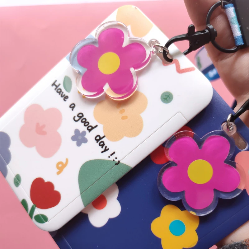 Прекрасный маленький цветок Kpop Держатель для фотокарт с ремешком на шнурке Держатель для канцелярских карт Студенческие именные карточки Протектор Обложка для открыток - 2