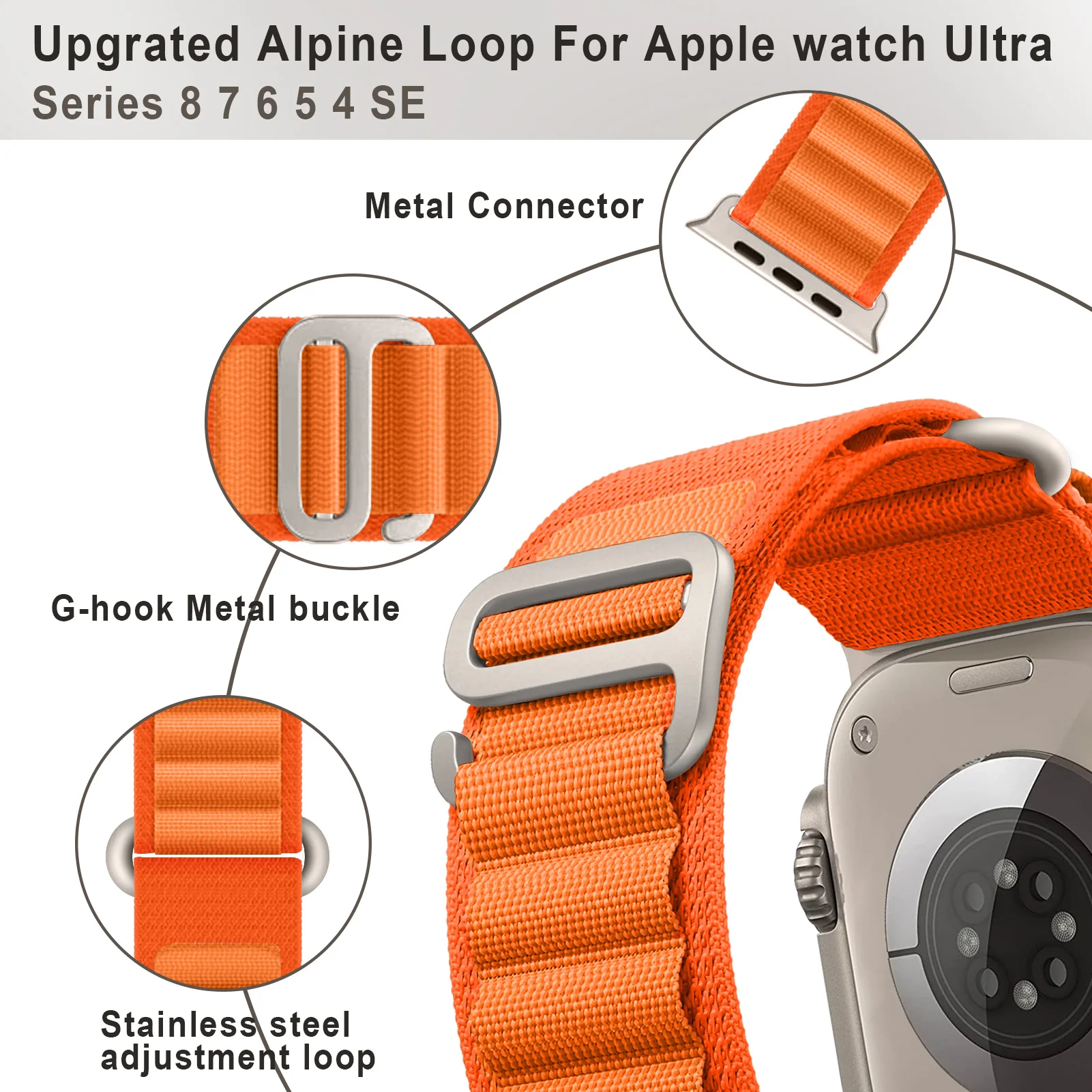 Альпийский ремешок Для ремешка Apple Watch 44 мм 40 мм 45 мм 41 мм 38 мм 42 мм Нейлоновый браслет для часов iwatch series 9 5 SE 6 7 8 Ultra 2 49 мм - 2