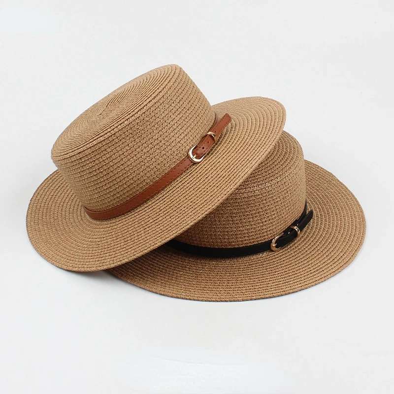 2022 Летняя новая соломенная шляпа с плоским верхом Женская корейская версия Мода Повседневная с короткими полями Цилиндр Пляж Прогулка Солнцезащитный крем Тень Шляпа - 0