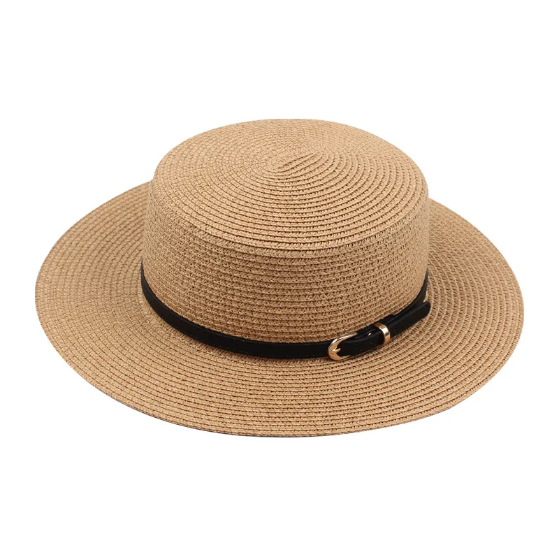 2022 Летняя новая соломенная шляпа с плоским верхом Женская корейская версия Мода Повседневная с короткими полями Цилиндр Пляж Прогулка Солнцезащитный крем Тень Шляпа - 2