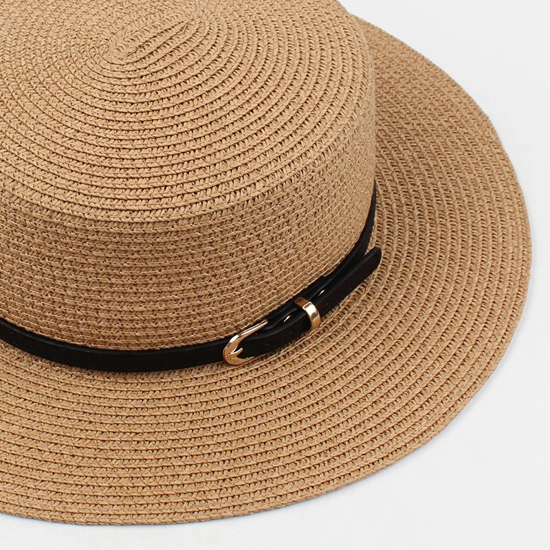 2022 Летняя новая соломенная шляпа с плоским верхом Женская корейская версия Мода Повседневная с короткими полями Цилиндр Пляж Прогулка Солнцезащитный крем Тень Шляпа - 3