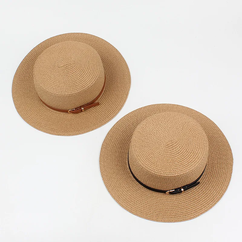 2022 Летняя новая соломенная шляпа с плоским верхом Женская корейская версия Мода Повседневная с короткими полями Цилиндр Пляж Прогулка Солнцезащитный крем Тень Шляпа - 5
