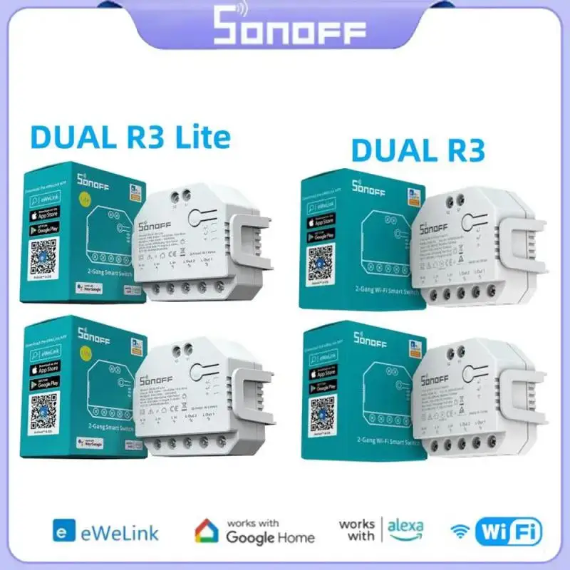 SONOFF DUALR3 / R3 Lite DIY MINI Smart Switch 2 Gang Двойной релейный модуль с управлением измерением мощности через EWeLink Alexa Google Home - 0