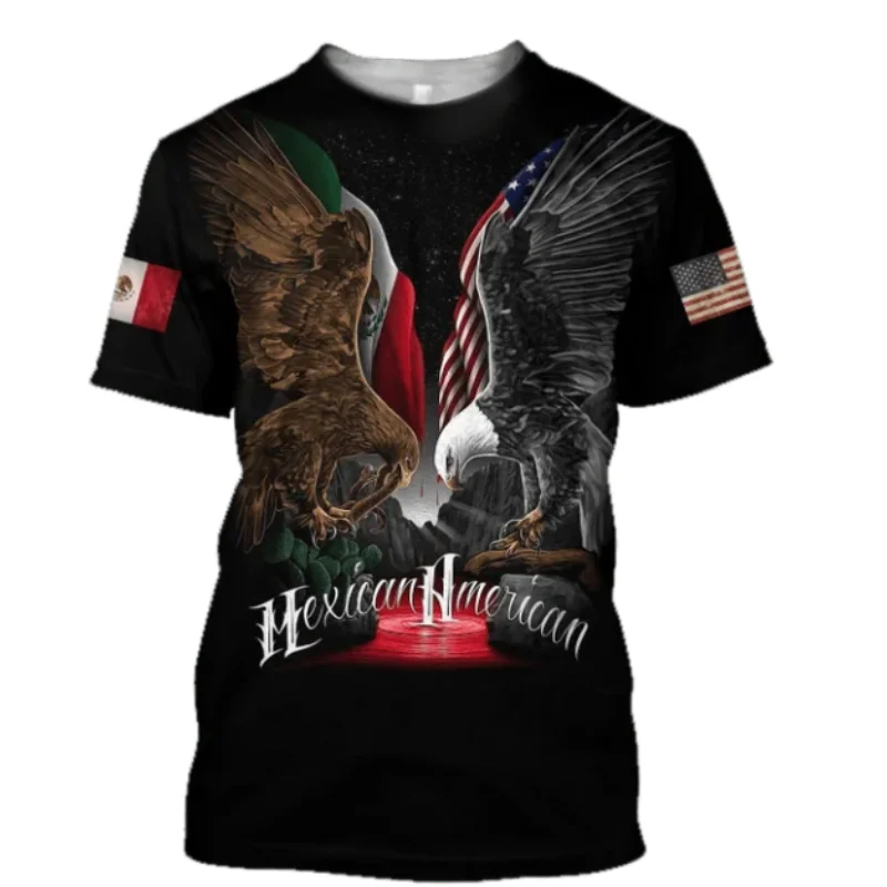 Mexico Eagle Графические футболки Модная футболка с 3D-принтом для мужчин Национальный флаг Harajuku Оверсайз с коротким рукавом Досуг Футболки с круглым вырезом - 0