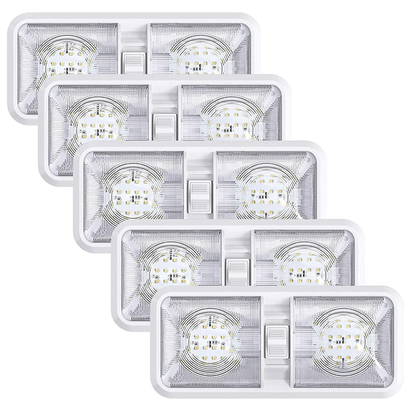 48 LED 5 Pack RV Светодиодный потолочный двойной купольный светильник с переключателем для автомобиля / RV / прицепа / кемпера / лодки, - 0