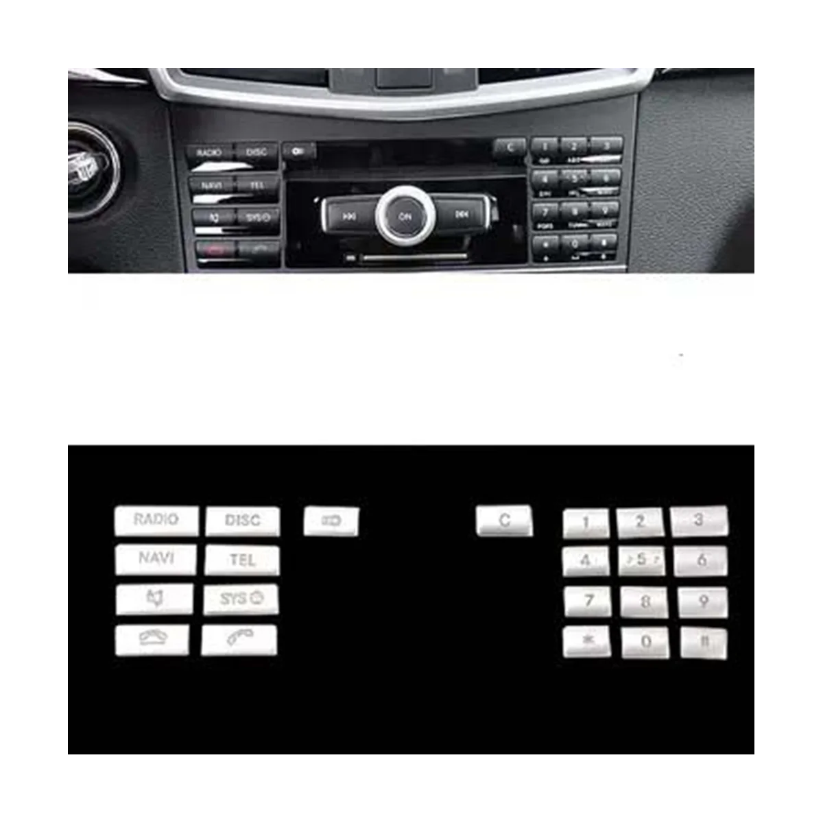 Car Center Console CD Мультимедийная кнопка Крышка рамки Наклейка для Mercedes Benz E Class W212 2010-2011 (серебристый) - 3