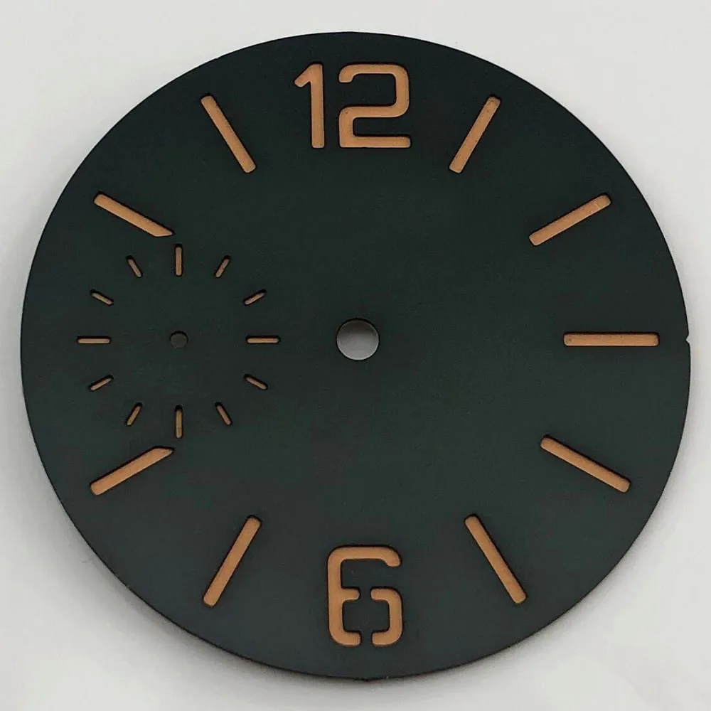 Детали часов 38,5 мм Стерильный циферблат Зеленый Светящийся Посадка ETA6497 механизмом Seagull ST3600/3620 - 2