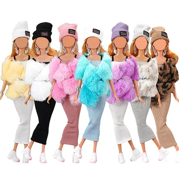 7 шт./компл., одевалка, кукла, одежда, стильный темперамент, плюшевая шаль, модный костюм, подходящий для 30 см, 1/6 куклы, повседневная одежда, подарок