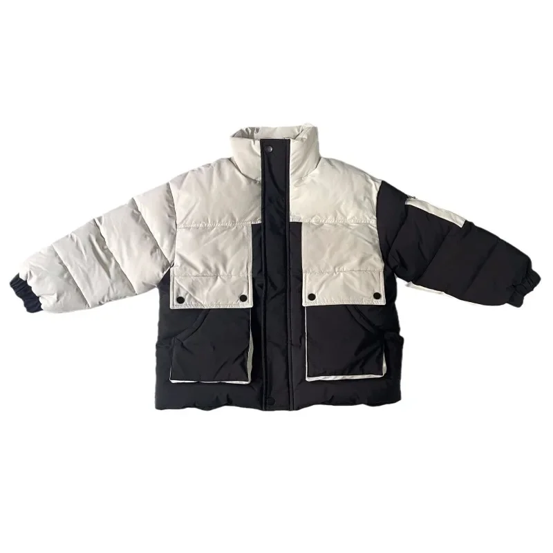 Детская зимняя одежда для мальчиков Корейские дети Черно-белое пальто с большими карманами Утолщенная теплая ветрозащитная куртка - 2