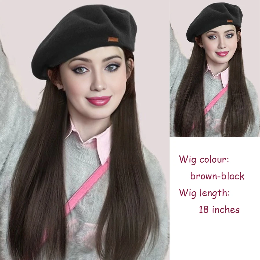Розовый черный берет парик в британском стиле, модная повседневная одежда, подходящая для всех женщин - 3