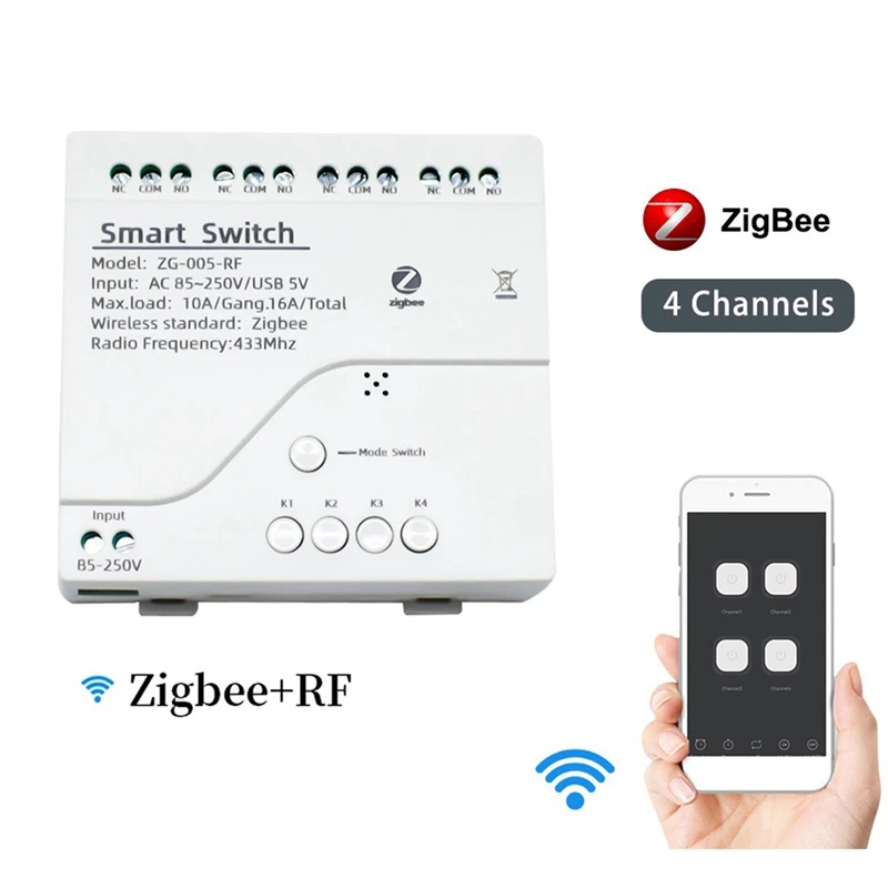 2X 4-канальный модуль интеллектуального выключателя света Zigbee переменного тока 85-250 В RF433 Прием реле 10 А Работа с Alexa Assistant, Tuya Smart Life - 2