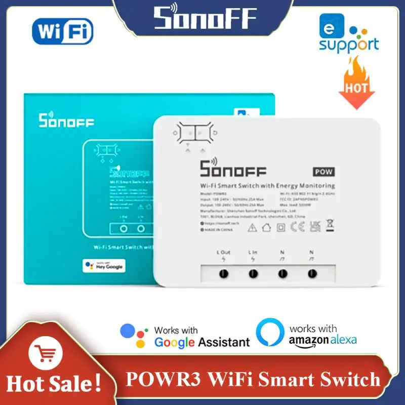 SONOFF POWR3 WiFi Smart Switch Умный дом 25 А Высокая мощность с измерением мощности Приложение eWelink Дистанционное управление Vias Alexa Google Home - 0