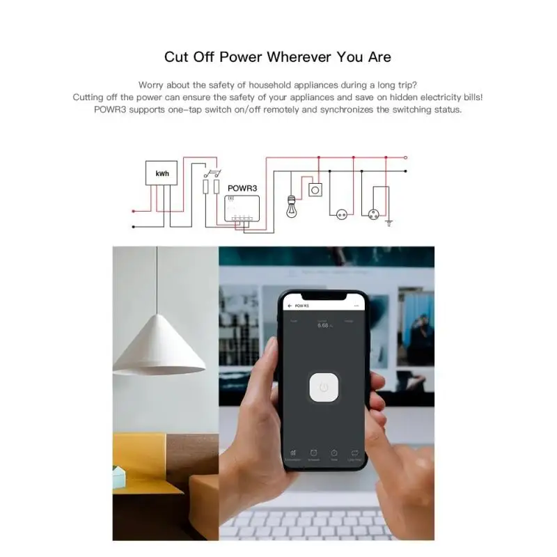 SONOFF POWR3 WiFi Smart Switch Умный дом 25 А Высокая мощность с измерением мощности Приложение eWelink Дистанционное управление Vias Alexa Google Home - 3