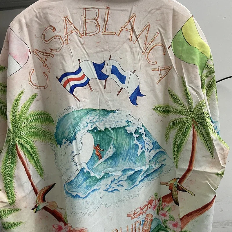 Новая морская волна Касабланка Кокосовая пальма Рубашки Мужчины Женщины Гавайская рубашка Футболка - 3