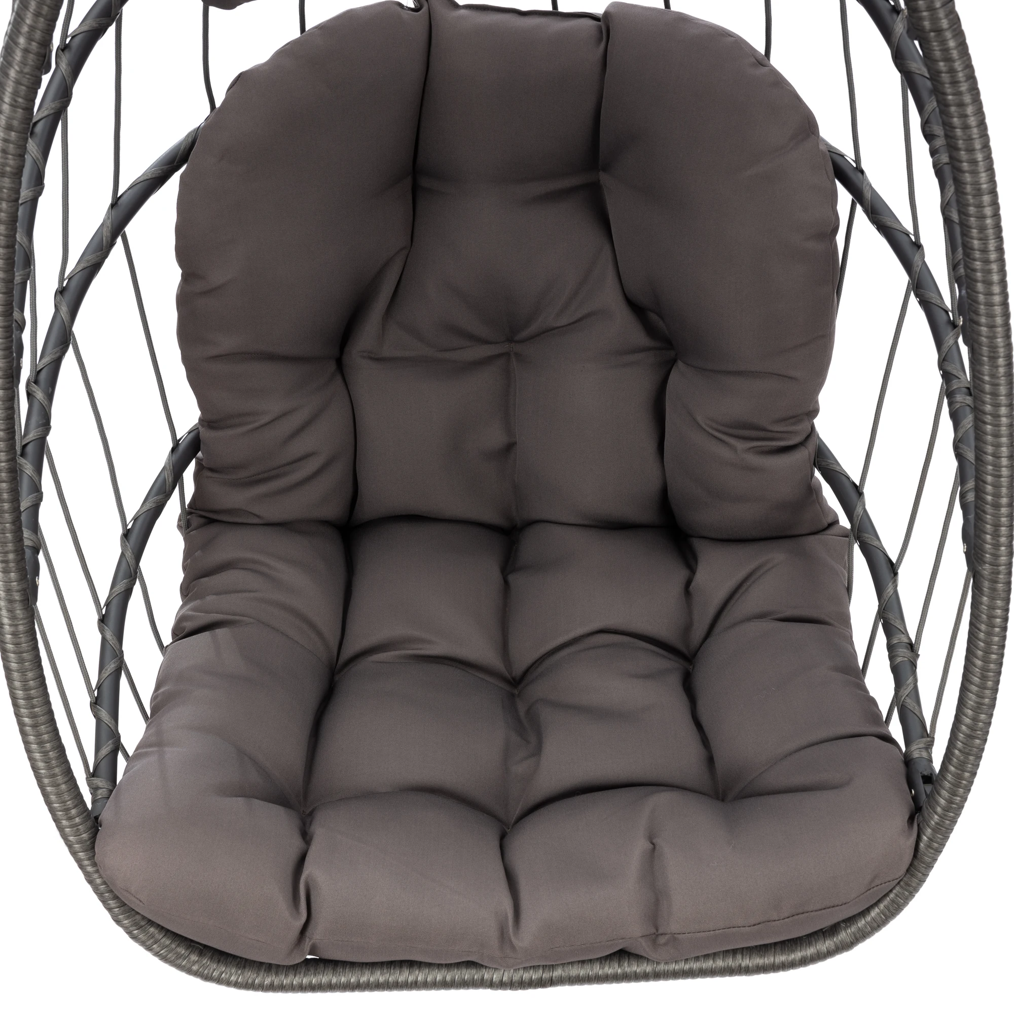 Открытый плетеный стул из ротанга Стул-гамак Подвесное кресло с алюминиевой рамой и темно-серой подушкой без подставки - 4