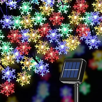 8 режимов Водонепроницаемый Солнечная энергия Снежинка String Fairy Lights для патио Домашние сады Открытый Праздник Рождественская елка Декор вечеринки