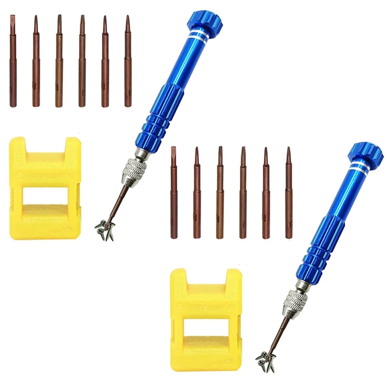 2Set Magnetic 6 In 1 Tiny Screw Driver Kit, Small Screwdriver Set Perfect Mini Screws For Cell Phones, Watch - 0