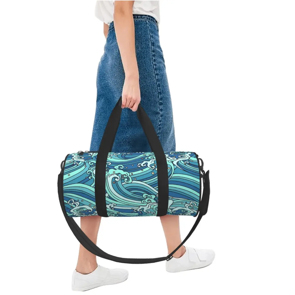Спортивная сумка Great Wave Спортивная сумка с обувью Синяя художественная пара на открытом воздухе с рисунком сумка Винтажная тренировочная сумка для фитнеса - 4
