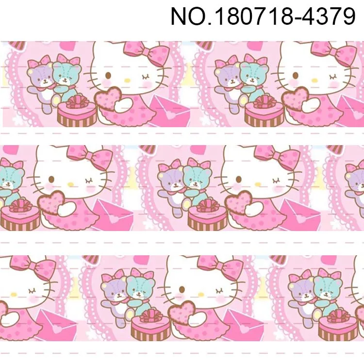 10 ярдов Японский мультфильм Hello Kitty Печатная лента из корсажной ленты Мультфильм Кошка Печатная атласная лента DIY - 4
