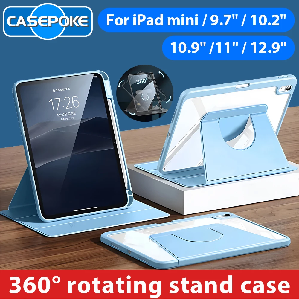 CASEPOKE Для iPad Pro 11 противоударный защитный чехол Для iPad Air 3 4 5 / 9.7 5th 6th / 10.2 7th 8th 360° Вращающийся защитный чехол - 0