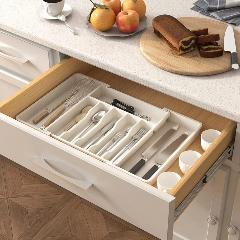  органайзер для столовых приборов, расширяемый лоток для посуды для кухни, регулируемый держатель столового серебра и столовых приборов - 5
