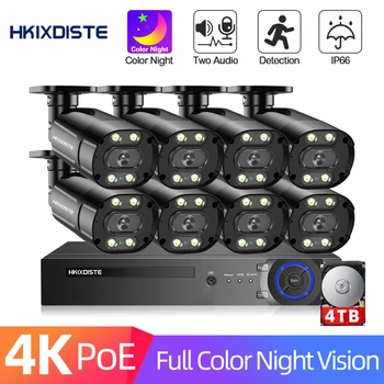 8MP Система камер безопасности 8CH POE NVR Kit Уличный водонепроницаемый двухсторонний аудио цветной набор видеонаблюдения ночного видения