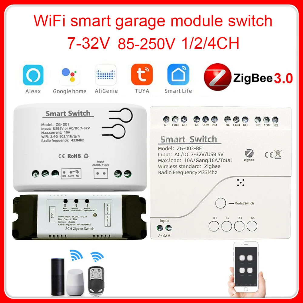 ZigBee 3.0 Беспроводной модуль интеллектуального выключателя света Tuya 5/12/32/110 В RF433 Приемник Автоматизация сцены 1/2/4-канальный переключатель Smart Life Alexa - 1