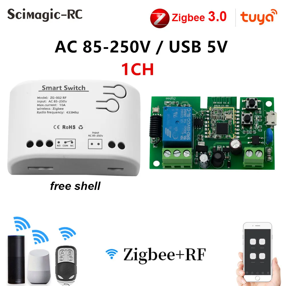 ZigBee 3.0 Беспроводной модуль интеллектуального выключателя света Tuya 5/12/32/110 В RF433 Приемник Автоматизация сцены 1/2/4-канальный переключатель Smart Life Alexa - 3