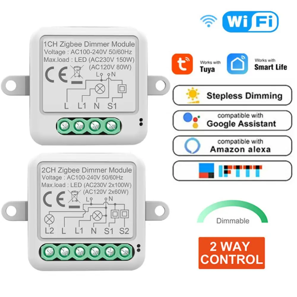 Tuya Wi-Fi & Smart Dimmer& Switch Module 2-позиционный диммируемый выключатель света APP Пульт дистанционного управления Работа с Alexa Home - 0