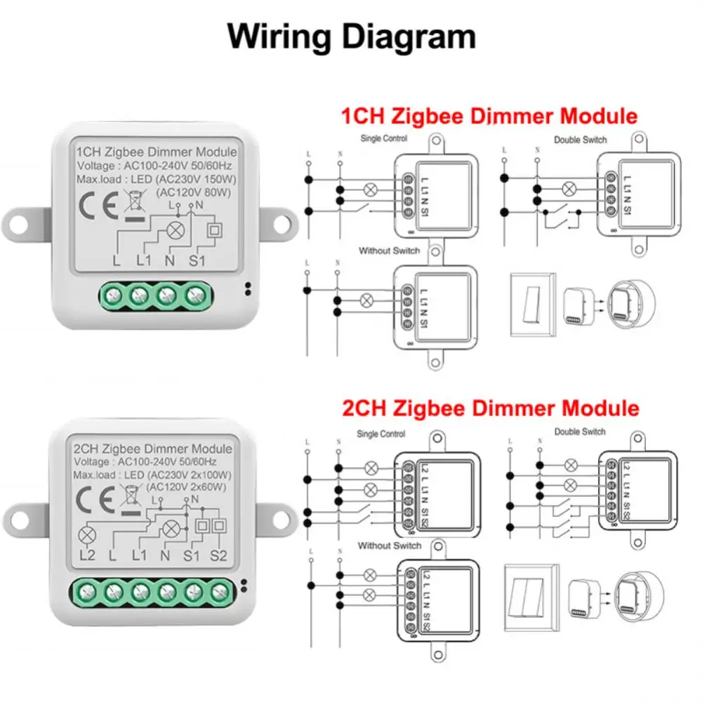 Tuya Wi-Fi & Smart Dimmer& Switch Module 2-позиционный диммируемый выключатель света APP Пульт дистанционного управления Работа с Alexa Home - 4