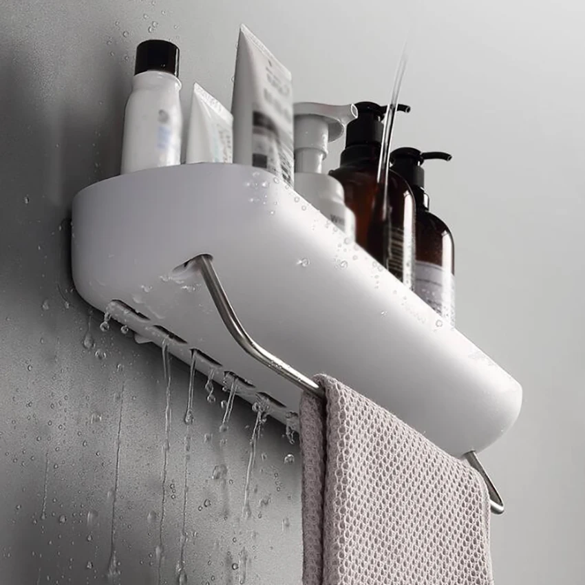  Вешалки для полотенец для ванной комнаты Подвесной держатель для банных полотенец Настенная стойка для хранения шампуня, полка для хранения бытовой кухонной мочалки - 5