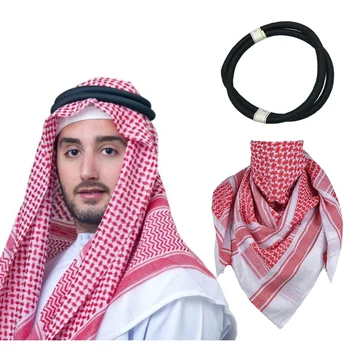 Arab Shemagh Muslim Kufiyeh Головной убор с обертыванием головы Тактический головной убор с шеей пустыни с веревкой Aqel для мужчин и женщин, 55x55 дюймов