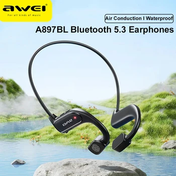 Awei A897BL Спортивная гарнитура с воздушной проводимостью V5.3 Наушники Bluetooth с микрофоном Водонепроницаемые беспроводные наушники для пеших прогулок