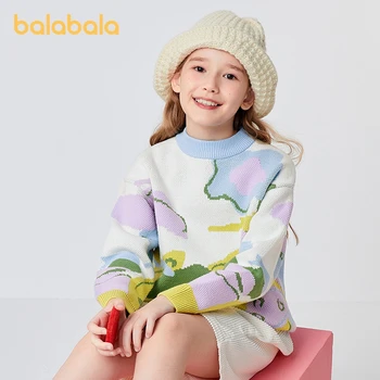 Balabala Toddler 2023 Свитер для девочек Зима Осень Зима Свитер Теплый пуловер Топ Литературный Модный