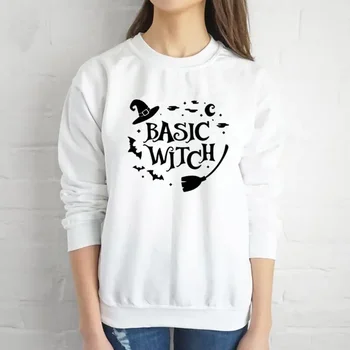 Basic Witch Full Long SleeveTop Shirt hallowenn Женская одежда Мода Графический подарок Хлопок Девушка Pullever O Neck Толстовка