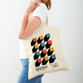 Bauhaus Минималистичные женские сумки для покупок Повседневная холщовая сумка через плечо с двойным принтом для ребенка Абстрактный цветной блок Сумка для покупок