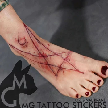 Blood Pentagram Diablo Водонепроницаемые временные наклейки для татуировок Stick Back Foot Hand Scar Art Fake Tattoo Horror Watercolor Мужчины Женщины